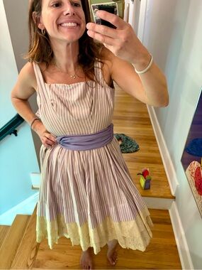 Vintage 1960s Mam'selle by Betty Carol Lavender Stripe Eyelet Full Skirt Dress